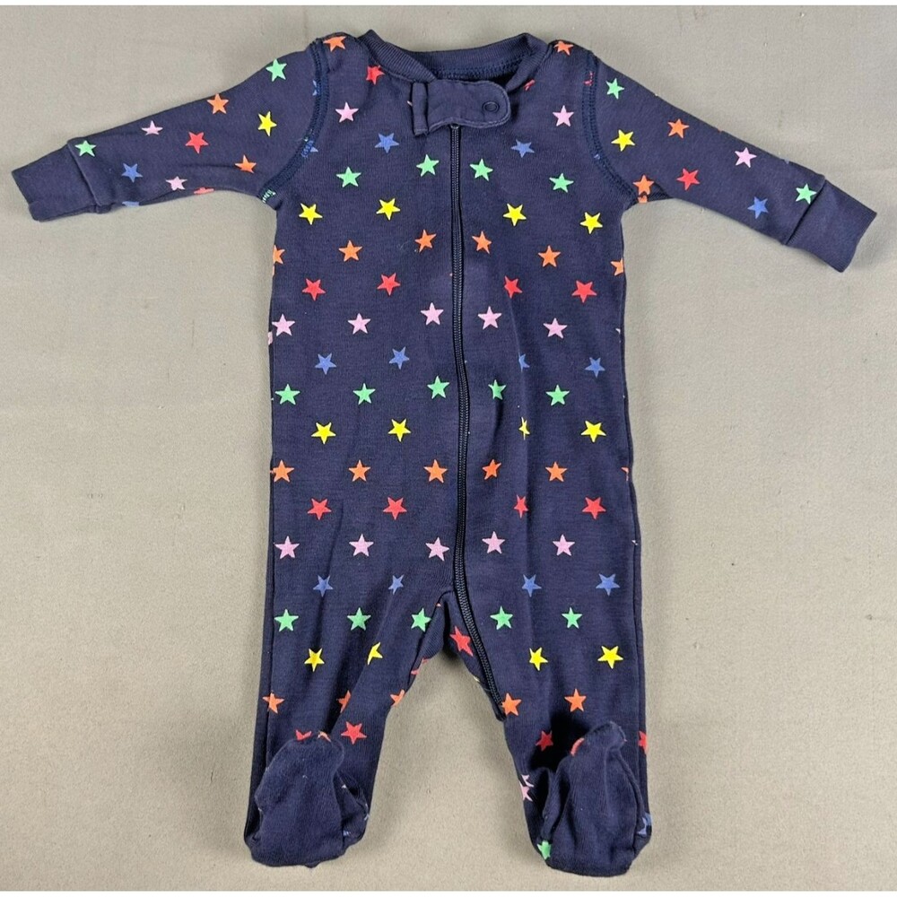 Primary Organic Cotton Newborn Rainbow Stars Navy Blue One-Piece Footed Sleeper